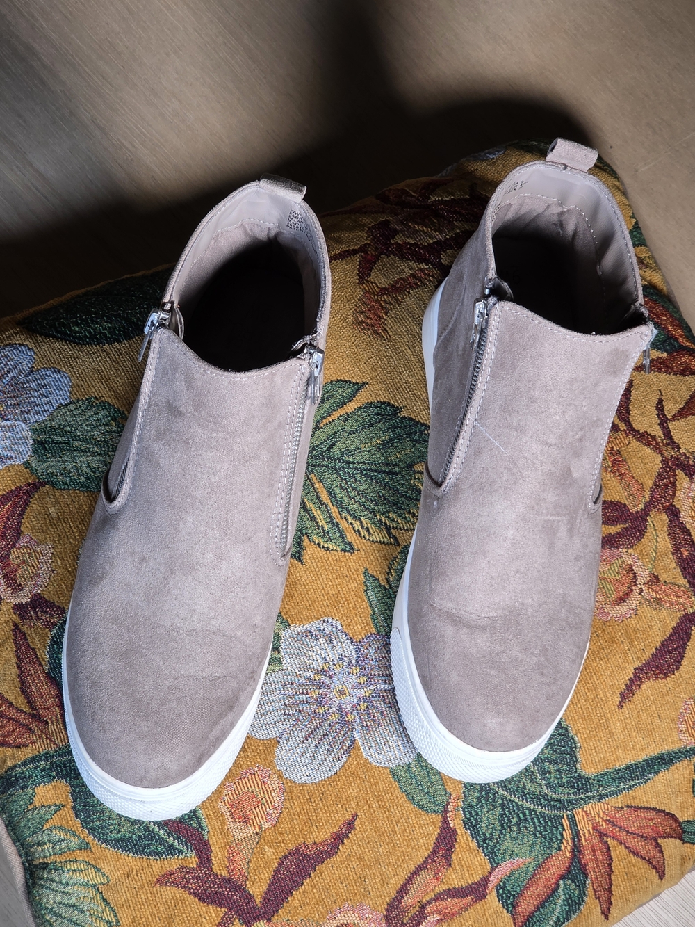 Time and Tru Taupe Suede Zip-Detail Ankle Booties